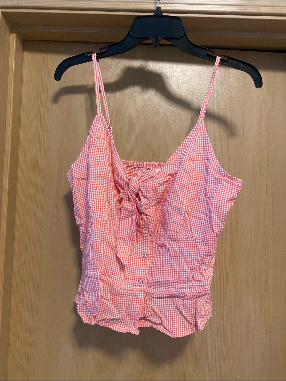 Japna Pink Gingham Tie-Front Camisole